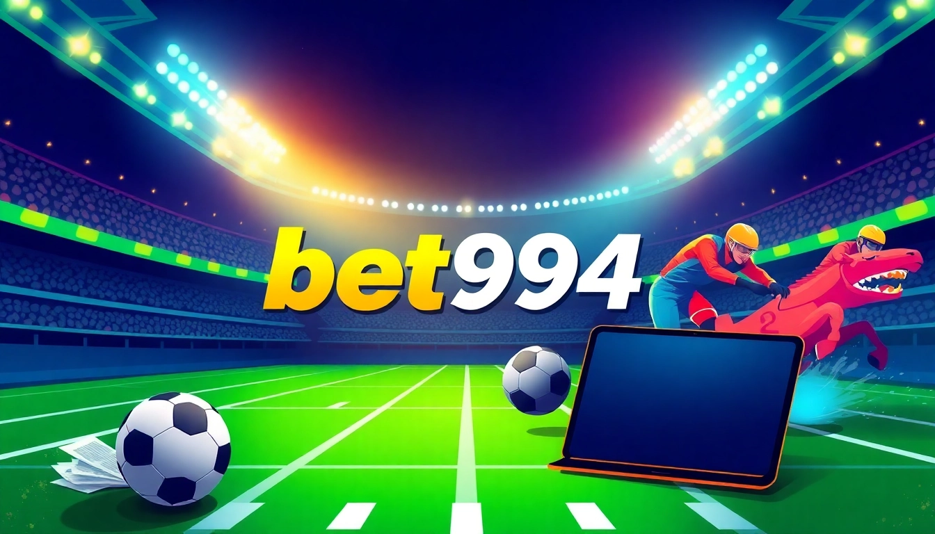 Capture the excitement of online betting at bet994 net with vibrant sports visuals and digital devices.