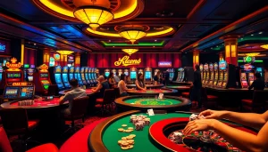 Players enjoying card games at the nhà cái uy tín nhất Việt Nam, vibrant casino atmosphere showcasing exciting gameplay.