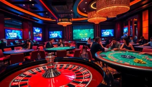 Experience the excitement of 'Web 68 game bài' as players enjoy thrilling casino games at a bustling roulette table.