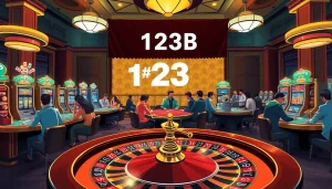 Engage with Link 123B at a thrilling casino featuring poker tables and slot machines.