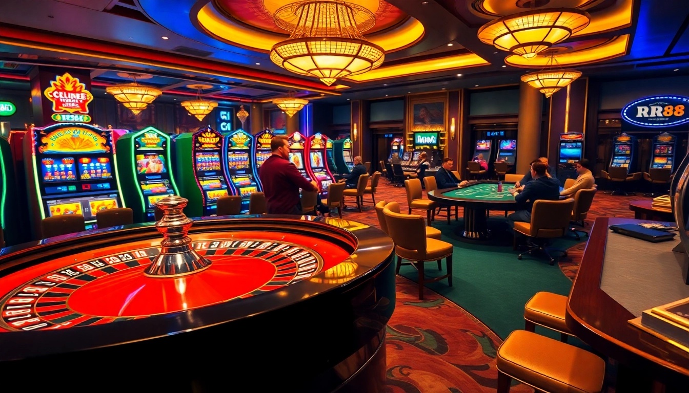 Experience the excitement of RR88 with dynamic casino activities showcasing roulette, slots, and poker.