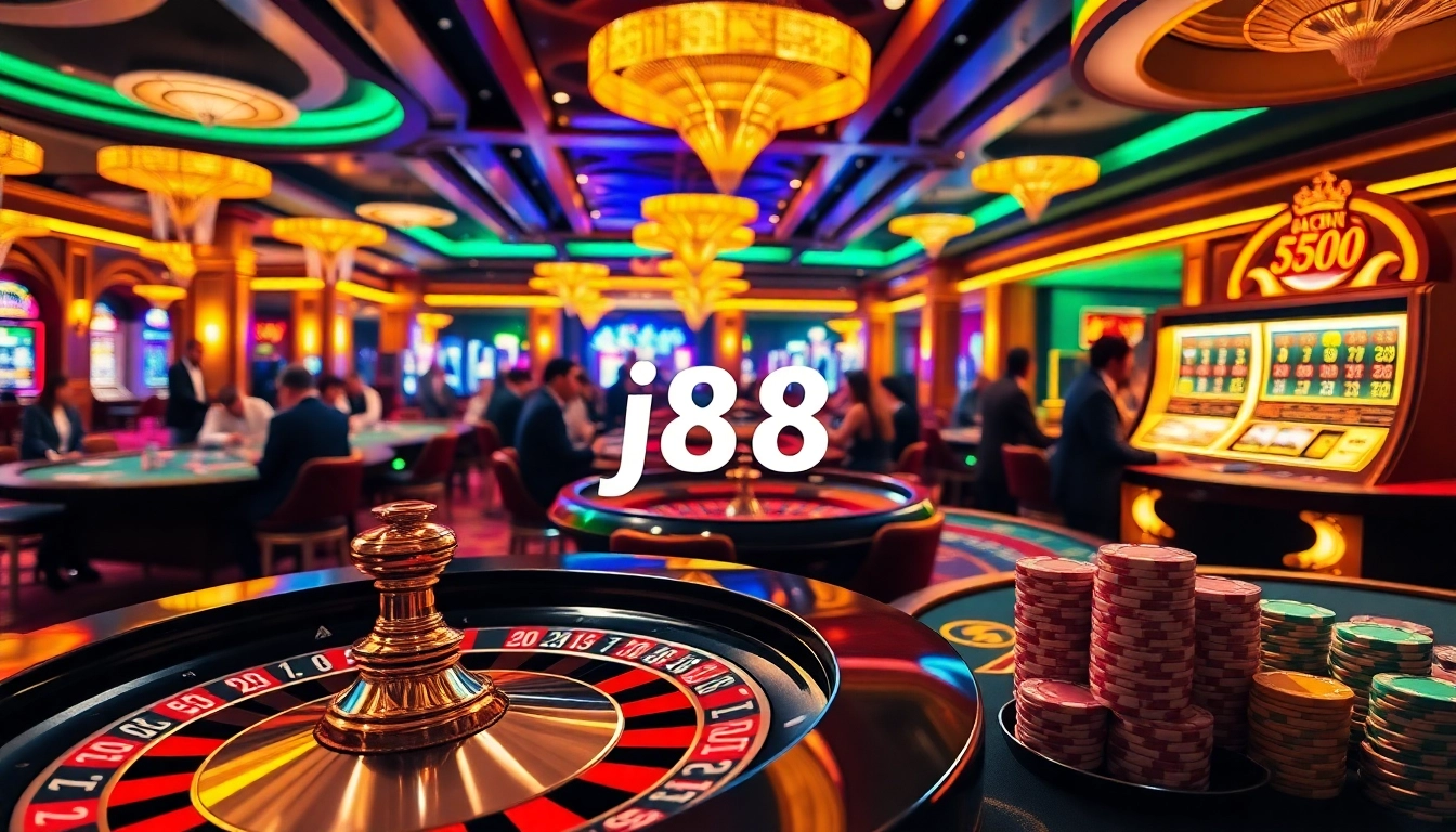 Experience the thrill of j88 nổ hũ with players enjoying slot games and vibrant casino ambiance.