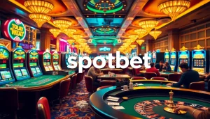 Spotbet screens displaying live betting alongside players at a vibrant poker table.