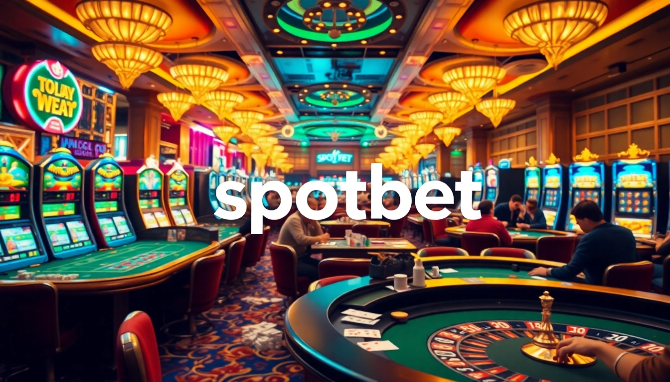 Spotbet screens displaying live betting alongside players at a vibrant poker table.