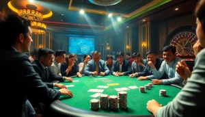 Experience the thrilling atmosphere of Bet88vn with players engaged at a high-stakes poker table.