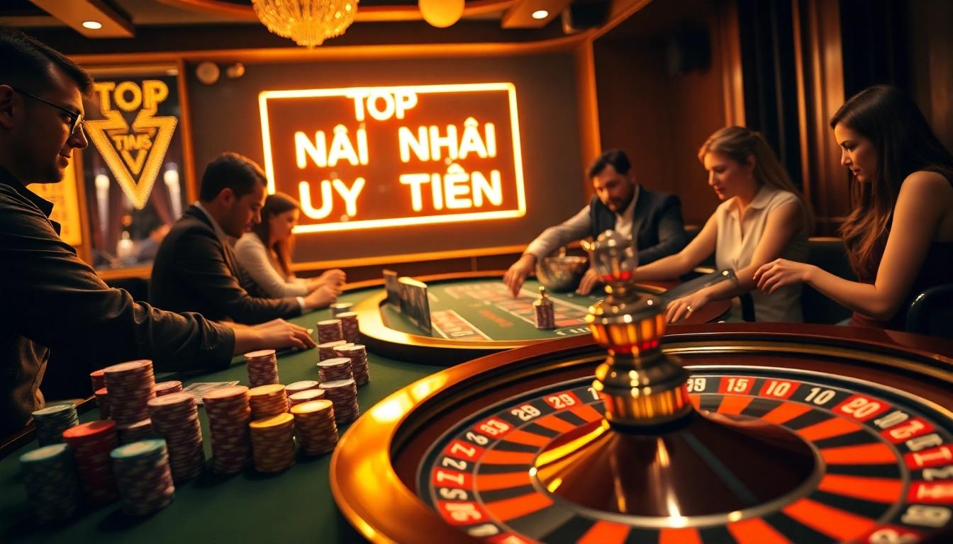 Top nhà cái uy tín showcased in an exciting roulette game scene with eager players and colorful bets.