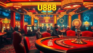 Experience the excitement of U8888 at a lively casino with players enjoying poker and slots.
