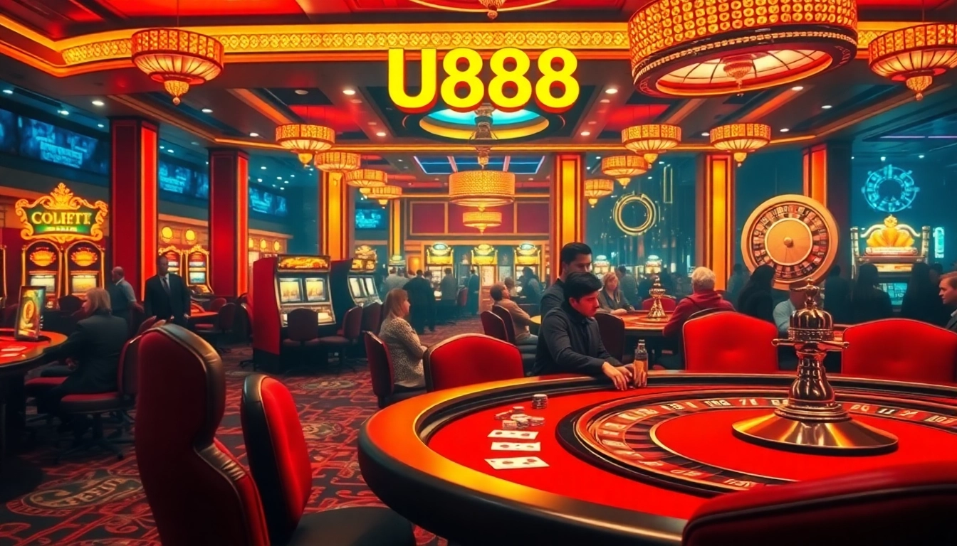 Experience the excitement of U8888 at a lively casino with players enjoying poker and slots.