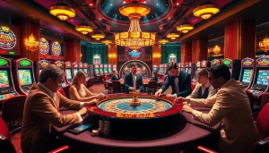 Experience the excitement of 78winni net as players engage in a thrilling poker game at a luxurious casino table.